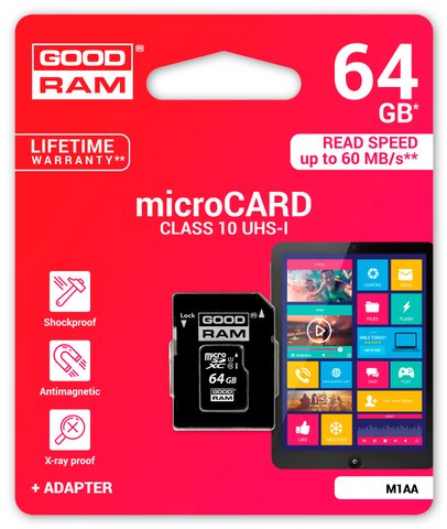 Карта памяти Goodram MicroSDHC 64GB UHS-1 Class 10+SD adapter