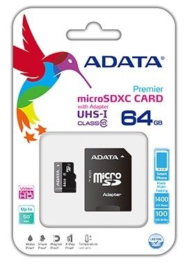 Карта памяти A-Data microSDXC UHS-I 64 GB Class 10 (с адаптером) (AUSDX64GUICL10-RA1)