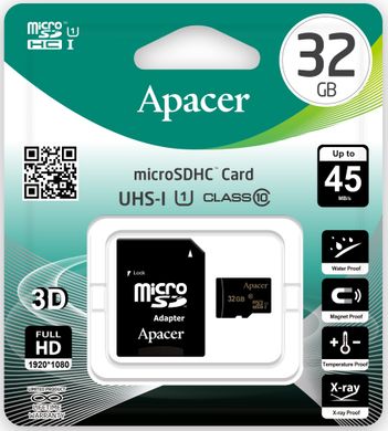 Карта памяти Apacer microSDHC 32GB UHS-l Class 10 (с адаптером) (AP32GMCSH10U1-R)