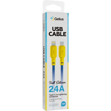 Кабель USB Gelius Full Silicon GP-UCN001CL Type-C to Lightning (1.2m) (20W) Yellow/Blue