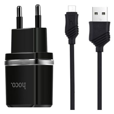 СЗУ 2USB Hoco C12 Black + USB Cable MicroUSB (2.4A)